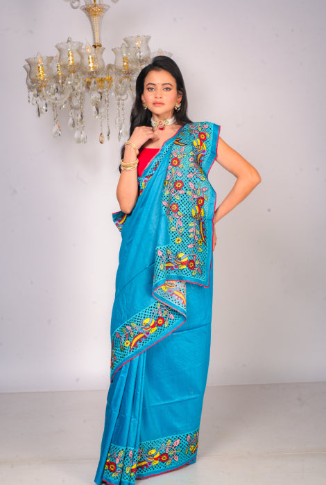 Tusser silk cut work