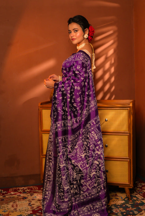 Pure katan silk ( hand loom and hand weave) all over katha stich work