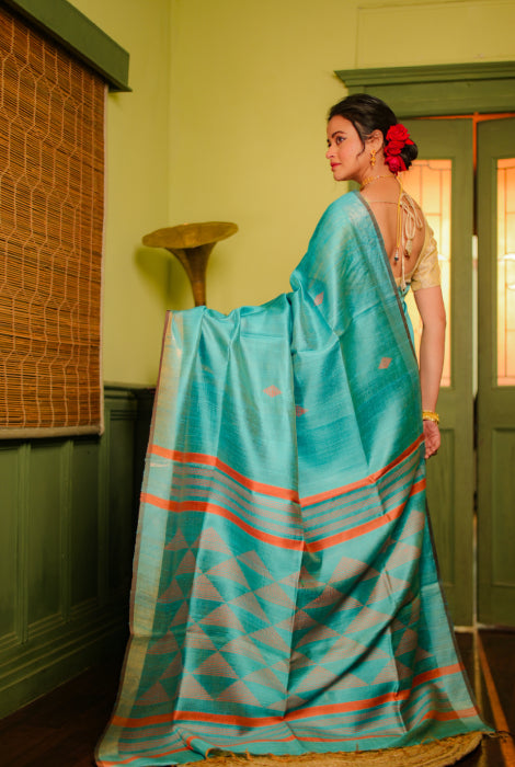 Pure tusser silk with work