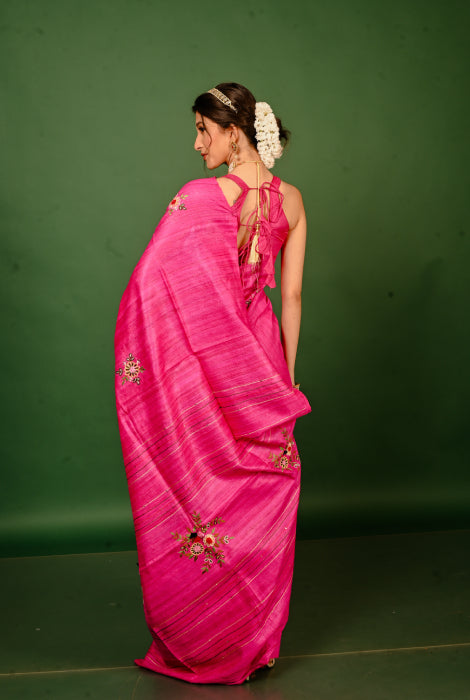 Tusser silk handwork saree