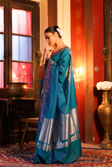Semi Banarasi katan silk saree, Banarasi ghat saree