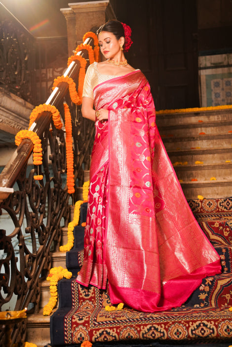 Banarasi semi katan silk jangle work saree