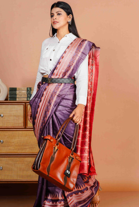 Dyed Tusser embroidery work saree