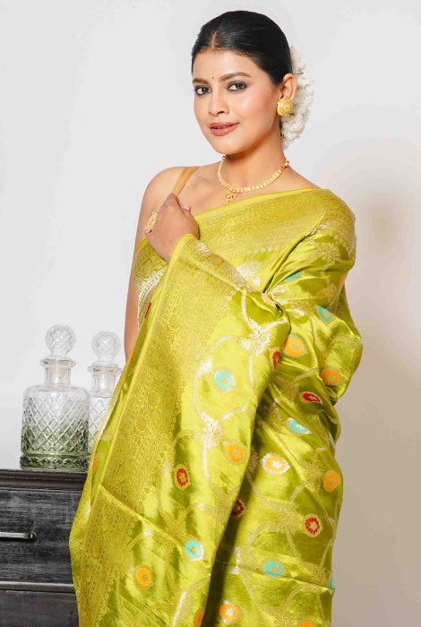 Mashroo semi silk jangla work Banarasi saree