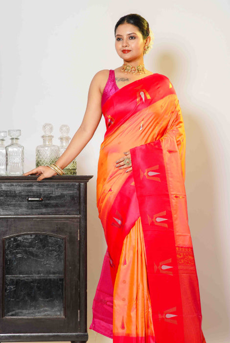 Paithani semi silk temple paad zari checks saree