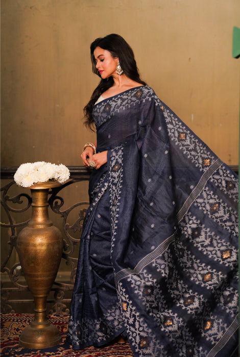 Pure tusser silk jamdani saree