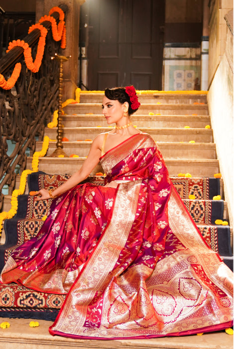 Semi mashroo Banarasi silk saree