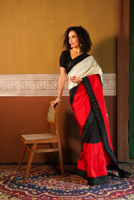 South Indian Pure silk Ikkat saree Heirloom saree, hand woven and handloom saree