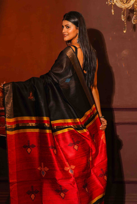 Tusser silk work saree