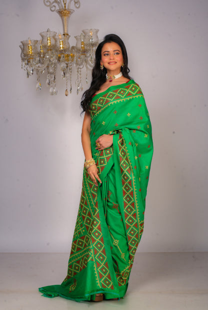 Pure Bishnupuri katan silk Gujarati stitch