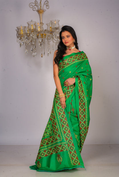 Pure Bishnupuri katan silk Gujarati stitch