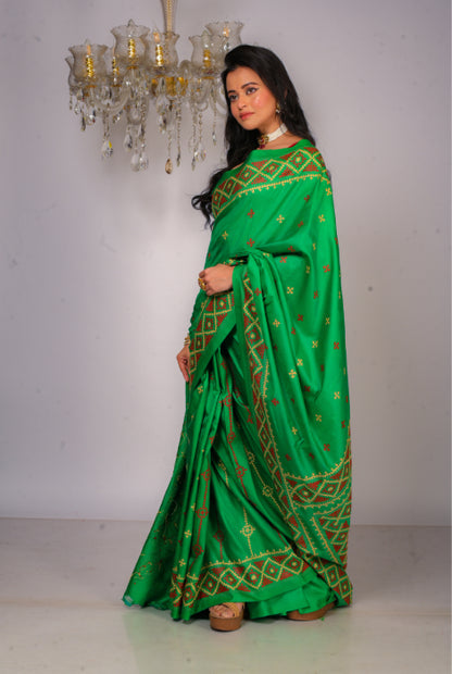 Pure Bishnupuri katan silk Gujarati stitch