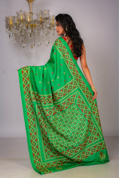 Pure Bishnupuri katan silk Gujarati stitch