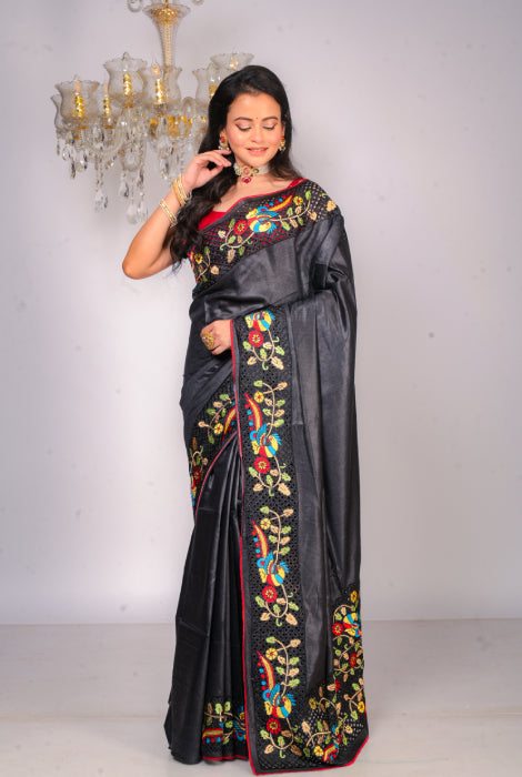 Tusser silk cut work