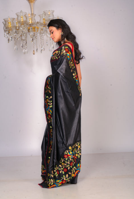 Tusser silk cut work
