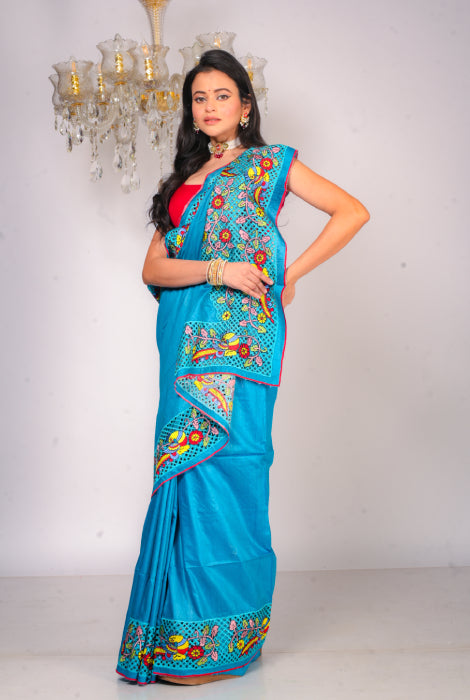 Tusser silk cut work