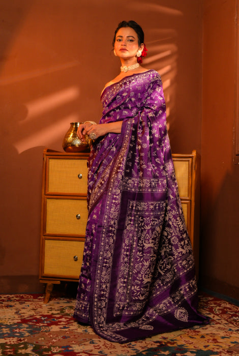 Pure katan silk ( hand loom  and hand weave) all over katha stich work