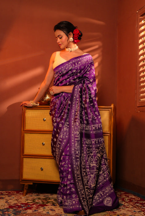 Pure katan silk ( hand loom  and hand weave) all over katha stich work