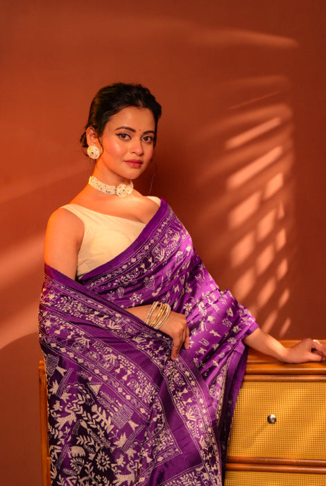 Pure katan silk ( hand loom  and hand weave) all over katha stich work