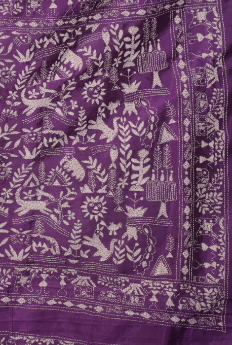 Pure katan silk ( hand loom  and hand weave) all over katha stich work