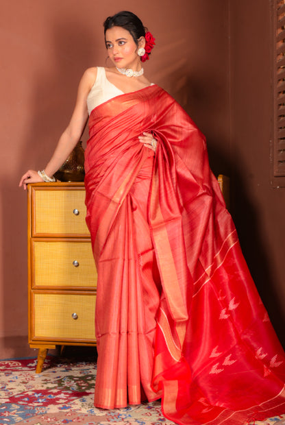 Pure tusser silk with work