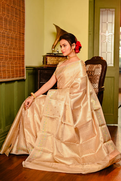 Pure tusser silk with work