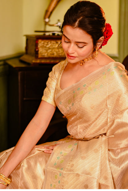 Pure tusser silk with work