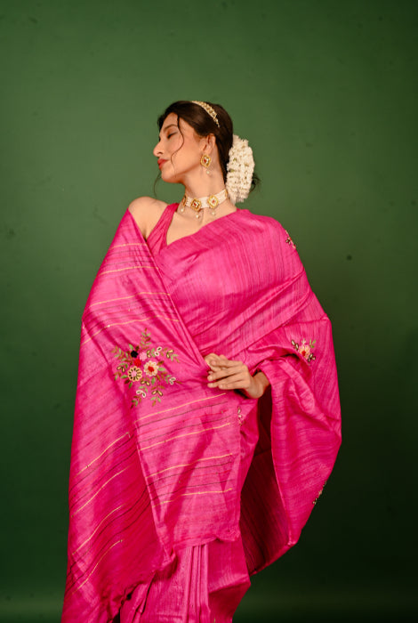 Tusser silk handwork saree