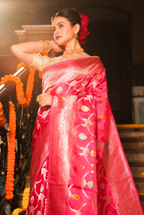 Banarasi semi katan silk  jangle work saree