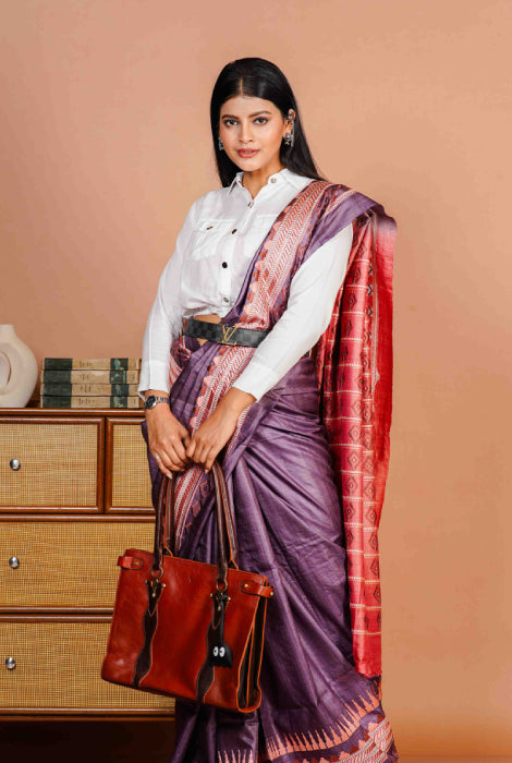 Dyed Tusser embroidery work saree