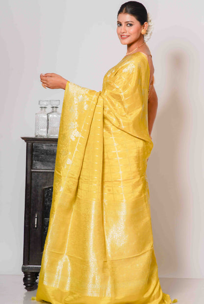 Mashroo semi silk golden chks Banarasi