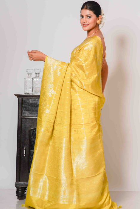 Mashroo semi silk golden chks Banarasi