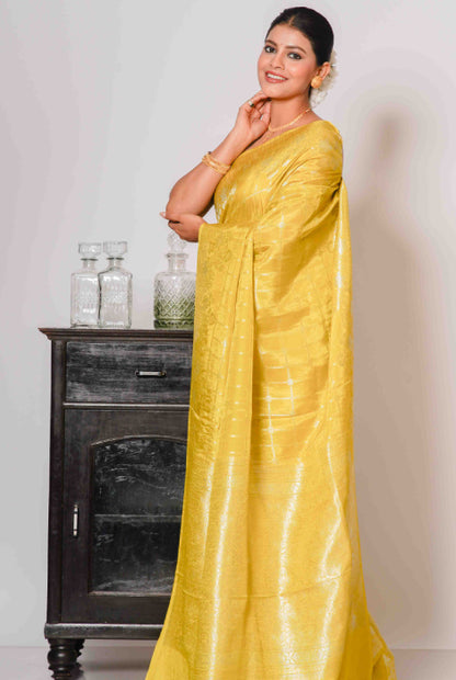 Mashroo semi silk golden chks Banarasi