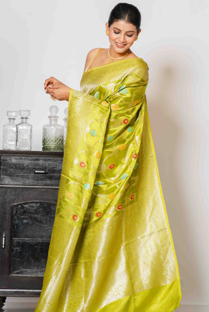 Mashroo semi silk jangla  work Banarasi saree