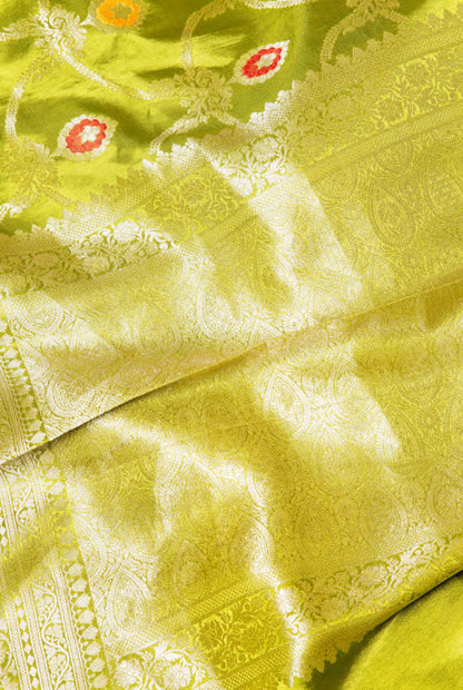 Mashroo semi silk jangla  work Banarasi saree