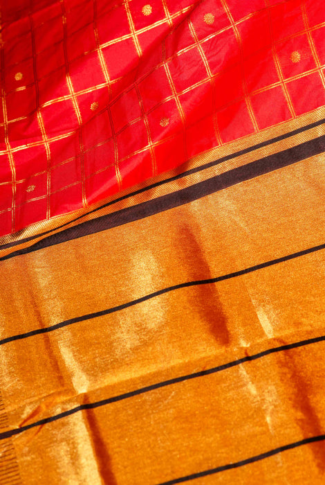 Paithani Semi Silk Temple  Paad Zari Checks Saree