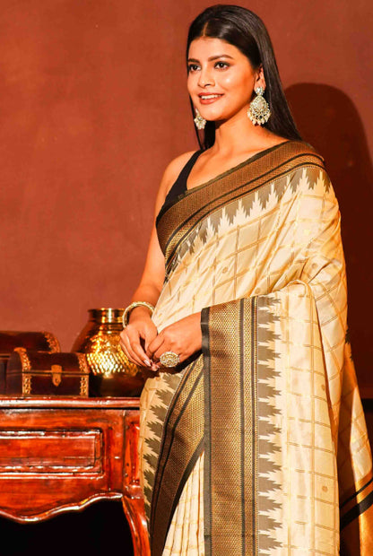 Paithani semi silk temple  paad zari checks saree