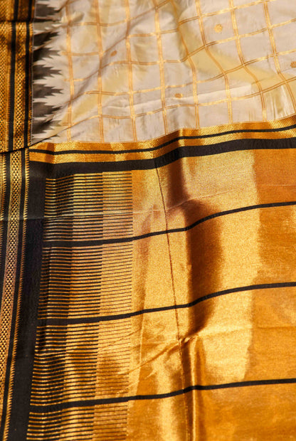 Paithani semi silk temple  paad zari checks saree