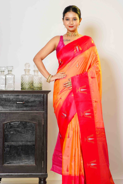 Paithani semi silk temple paad  zari checks saree