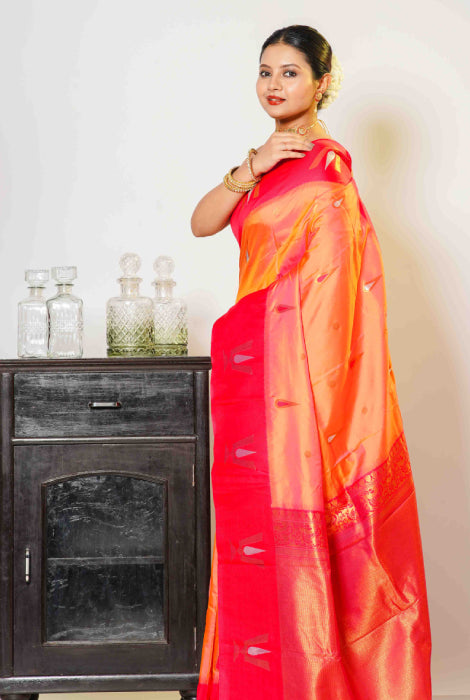 Paithani semi silk temple paad  zari checks saree