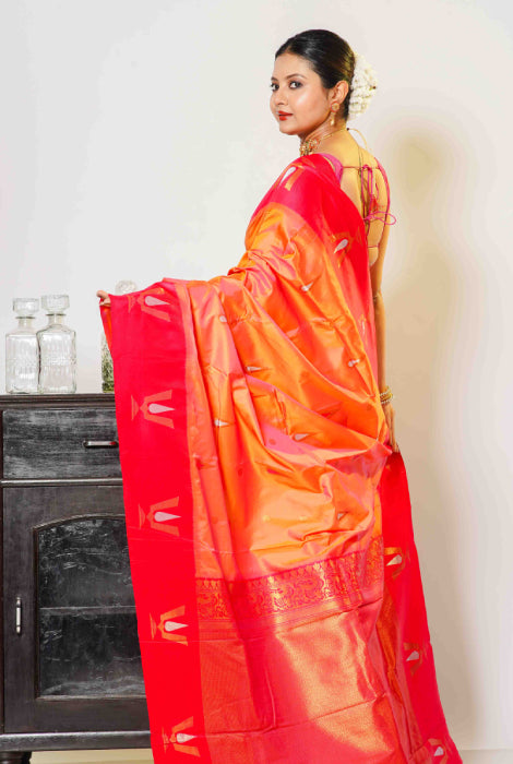 Paithani semi silk temple paad  zari checks saree