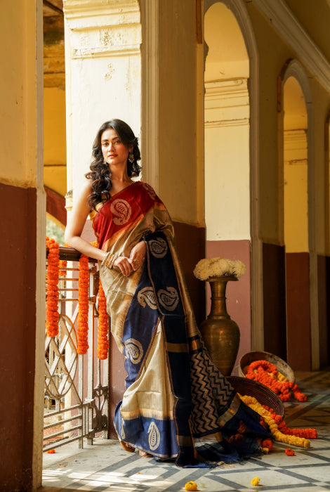 Pure Tusser silk saree ,  Heirloom saree,  hand woven and  handloom saree