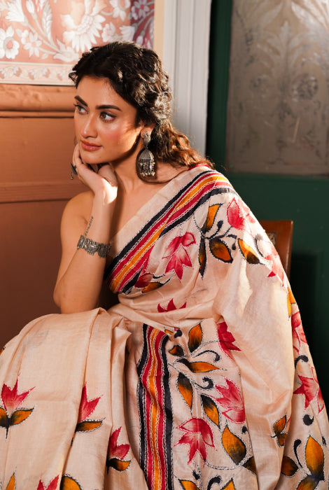 Pure tusser hand painted  and katha work, Bengal,  s pride