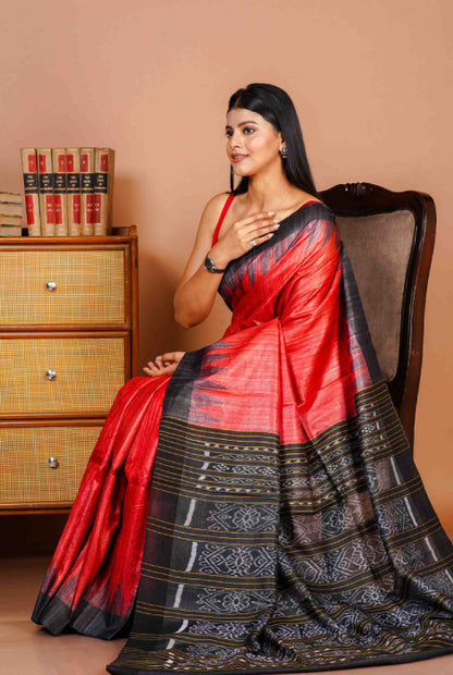 Raw tusser silk  temple paad ikkat pallu saree