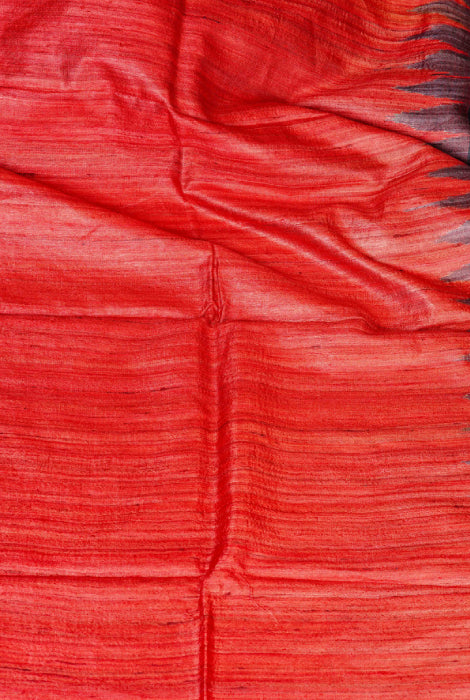 Raw tusser silk  temple paad ikkat pallu saree