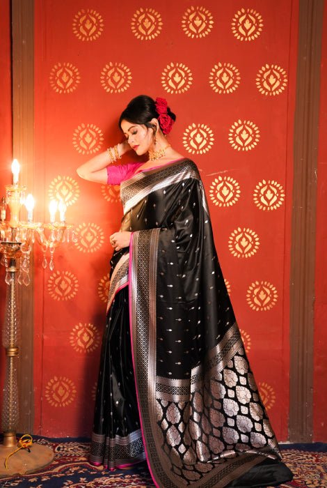 Semi mashroo Banarasi silk saree