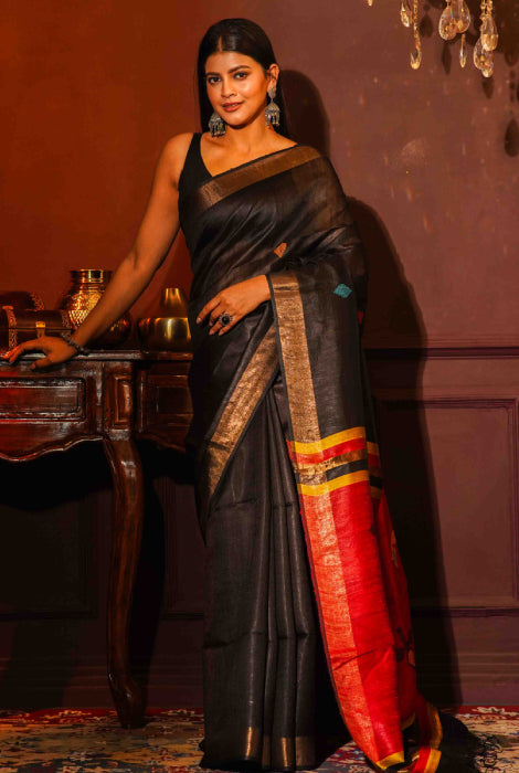 Tusser silk work saree