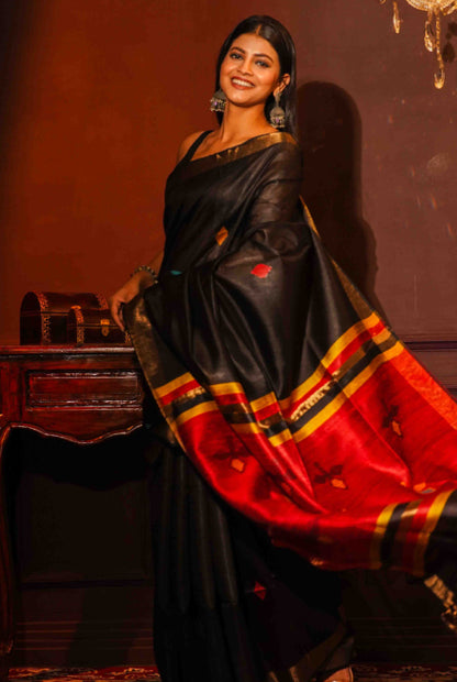 Tusser silk work saree