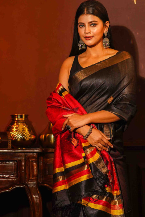Tusser silk work saree