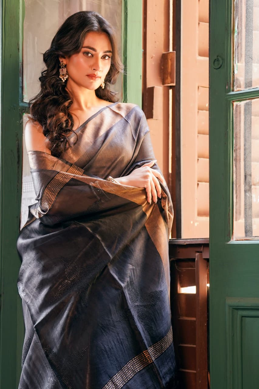 Tusser solid color saree